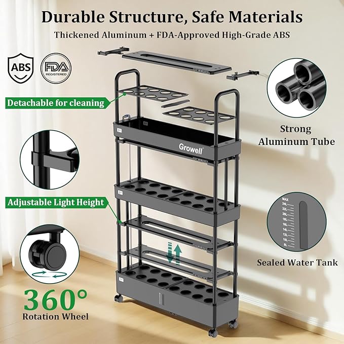 Large Hydroponics Growing System Kit 48 Pods Vertical Hydroponic Garden with 48 Large Buckets 40L Indoor Garden System for Herb Vegetable Fruit with 2 Light Modes Auto Circulating Water System