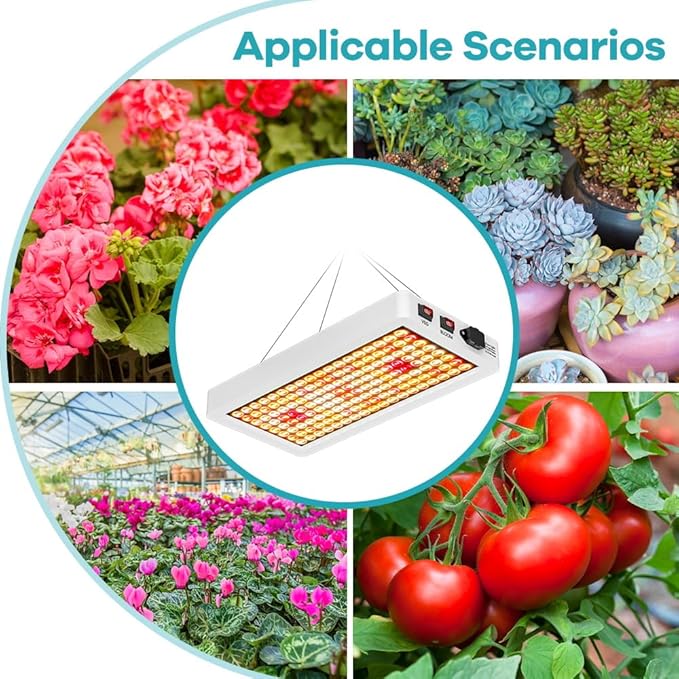 2pcs 300W LED Plant Lamps Warm White Light Full Spectrum 192 LEDs Grow Lights Veg/Bloom Modes Dimmable Sunlight Greenhouse Hydroponics 100-277V Indoor IR Flower Cultivation Lighting with Hook US Plug