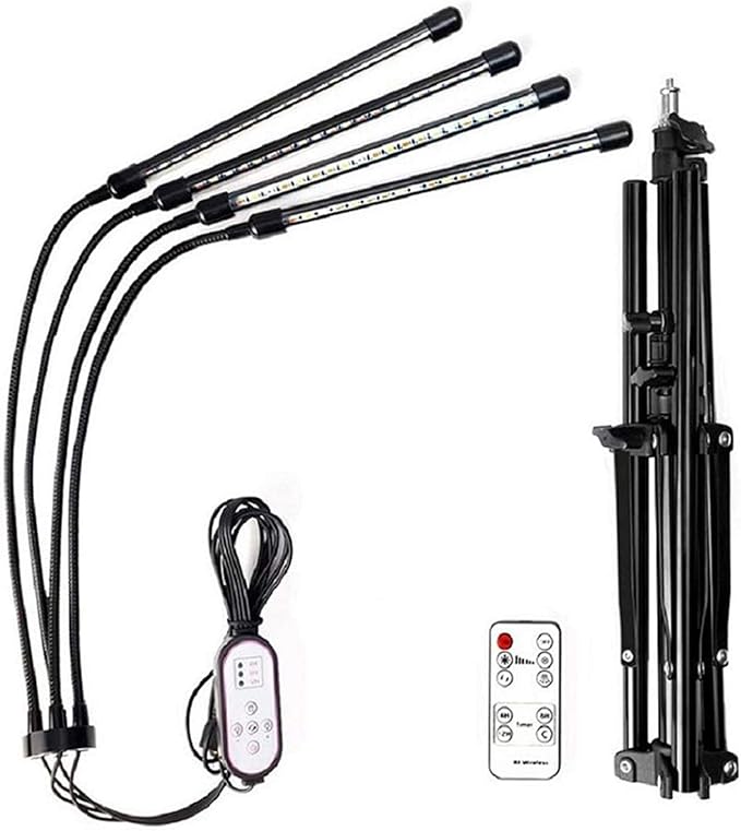 80W LED Full Spectrum Grow Lamps with Tripod Dimmable 9 Level Brightness Greenhouse Flower Adjustable Floor Plant Growing Lights with Timer Remote Control