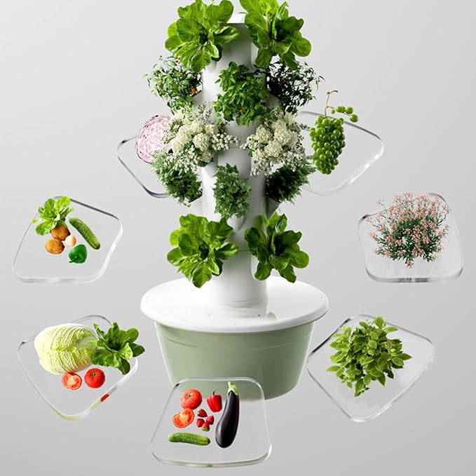 DIY Aeroponic Tower Hydroponic Tower Growing System 20/28/36 Hole Hydroponics Tower Growing System Kit for Gardening Lover Black/Green Base(Black135cm/53in)