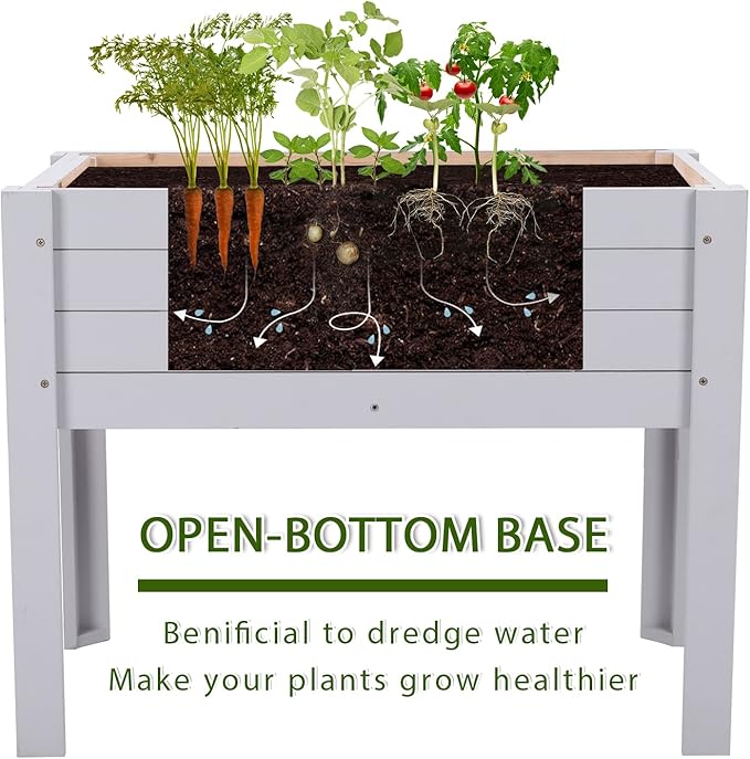 Kids Raised Garden Bed with DIY Chalkboard 30 x 24 x 18 Inch Wooden Elevated Raised Garden Bed for Kids Outdoor Planter Box with Legs for Vegetables Grass Lawn Yard Light Blue