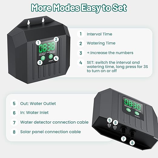 Biling 4W Solar Irrigation System for Garden Digital Programmable Smart Watering with 2200mAh Battery Solar Drip Irrigation System for 15 Potted Plants Outdoor Indoor Garden