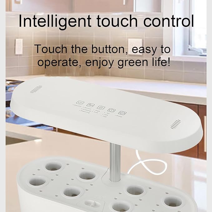 Hydroponic Planting System 8-Hole Planting Trough with LED Plant Growth Light Smart Touch Control Suitable for Home Office White