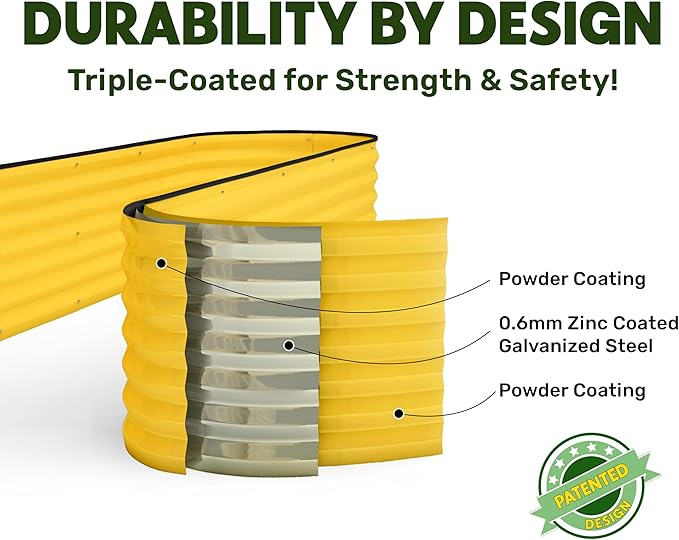 9-in-1 Galvanized Steel Raised Garden Bed // 8×2×1.5 ft Modular Planter for Gardening Vegetables Flowers // 18 Tall Metal Raised Garden Beds Outdoor (Yellow) // Patented Design Planter Box