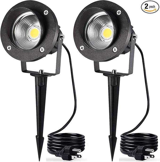LED Landscape Lighting High Power 18W Outdoor Garden Lights120V ACWarm White Waterproof Spotlights for YardPatioLawnWall FloodDrivewayTree Flag LightMetal Ground Stake (2 Packs)