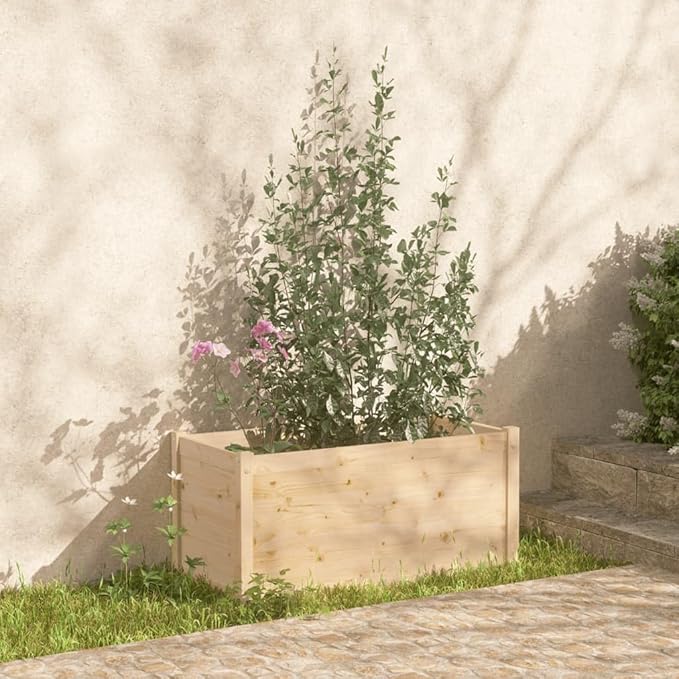 2pcs Wooden Garden Planter Box Outdoor Raised Garden Bed Garden Yard Wood Box for Vegetables Flowers Herbs and Succulents 39.4x19.7x19.7 Solid Wood Pine