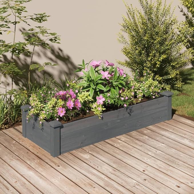 SKM Garden Raised Bed with Liner Grey 120x45x25 cm Solid Wood Fir (Weight-7KG)