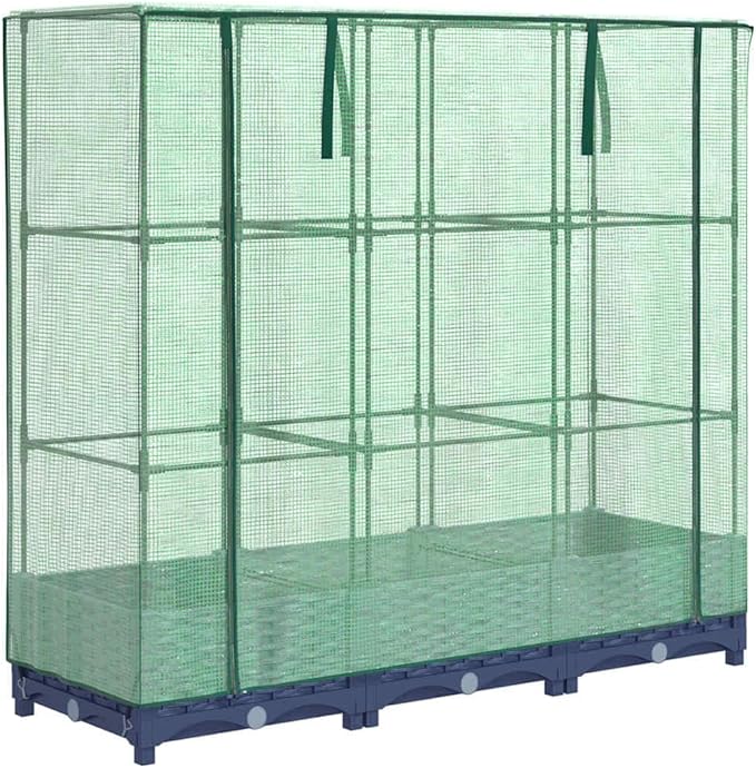 Grey Raised Garden Bed 47.2x15.7x48.4 in with Zippered Greenhouse Cover Rattan-Look Elevated Planter Box for Balcony Terrace Patio and Indoor Herb or Vegetable Garden
