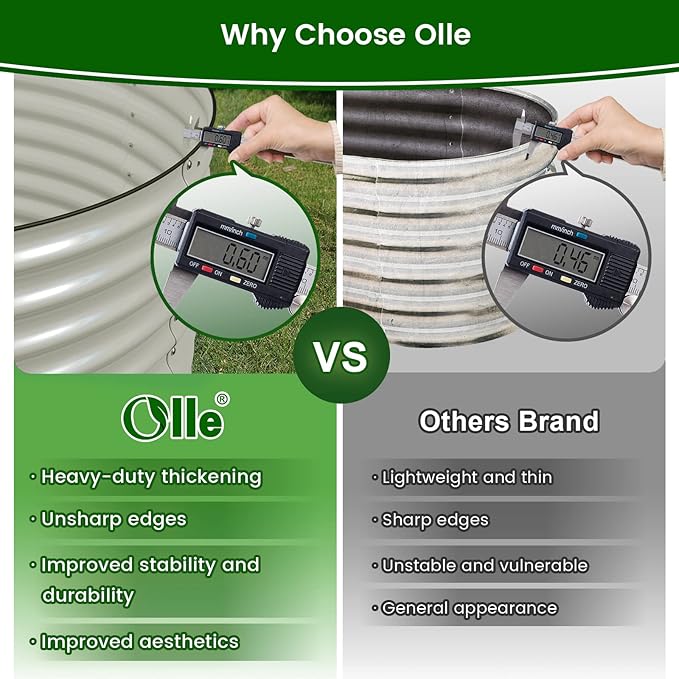 Olle 32 Tall Raised Beds for Gardening Galvanized Raised Garden Beds Round Garden Bed Metal Flower Bed Outdoor Backyard Garden Planter Box Ivory