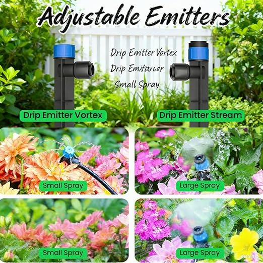 Drip Irrigation Kit Quick Connect Garden Watering System for Lawn Raised Bed Greenhouse Automatic Sprinkler Parts with 16FT 1/2 Main Pipe + 79FT 1/4 Tubing