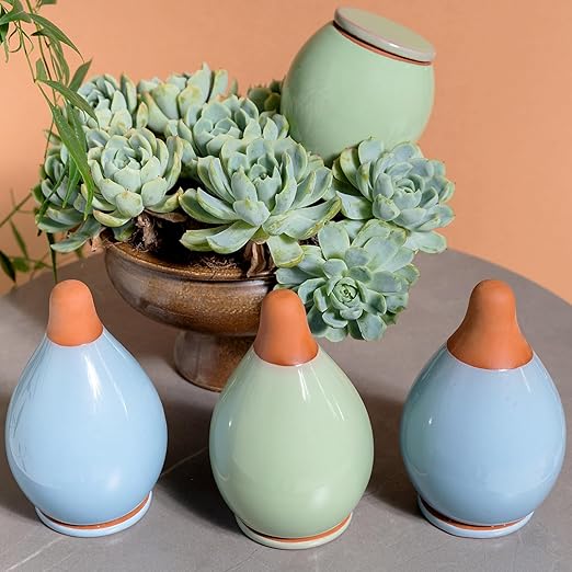 4-Pack Self Watering Planter Insert - 2 Blue and 2 Green Ceramic Watering Globes for Indoor Plants Terracotta Bulbs and Small Plant Pots - 300ml Capacity 1 Weeks Autonomy