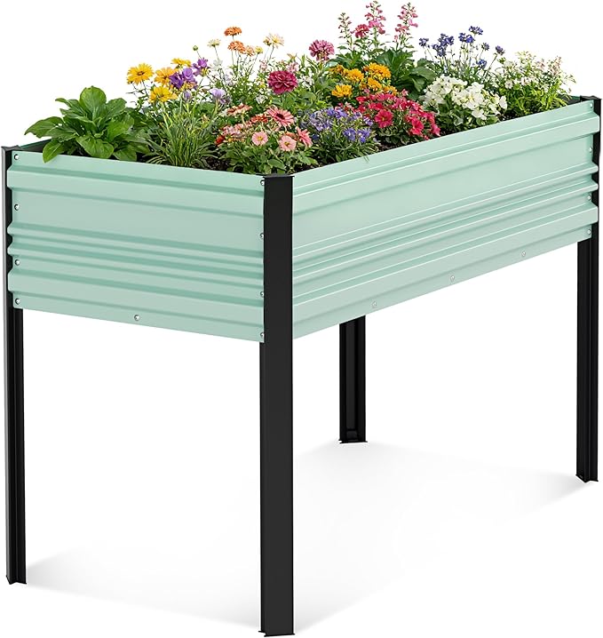 WORKPRO 48x24x32in Outdoor Galvanized Raised Garden Bed with Legs 600LB Elevated Planter Box for Vegetable Flowers Herbs Light Green