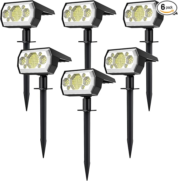 Solar Spot Lights Outdoor [6 Pack/3 Modes] Solar Landscape Spotlights IP67 Waterproof Solar Powered Outdoor Lighting Products for Landscaping Garden Yard [Cold White/62 LED] Spotlight Dusk to Dawn