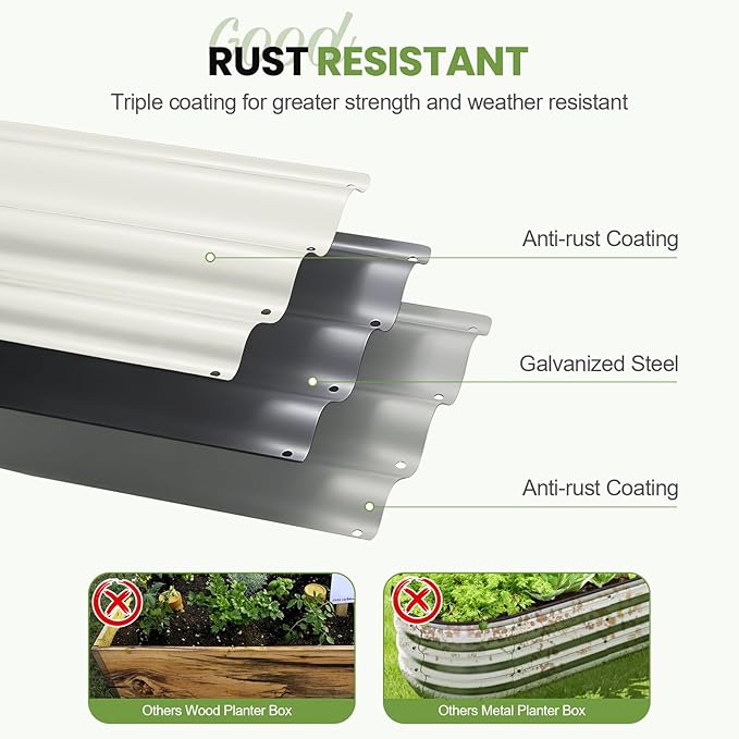 G GOOD GAIN 4-in-1 Adjustable Raised Garden Bed Kit | Galvanized Planter Boxes for Vegetables Flowers | 12 Tall Multiple Sizes (5x3x1ft 4x4x1ft 6x2x1ft 7x1x1ft) | Outdoor Metal Raised Bed White