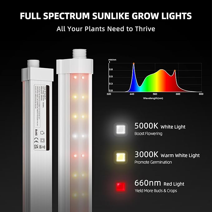 Spider Farmer 1FT LED Grow Lights for Indoor PlantsLight Strips for ShelvesFull Spectrum IP65 Waterproof Supplemental Light Bars for Grow Tent Indoor Greenhouse Plant Seedling Veg Flower4-Pack