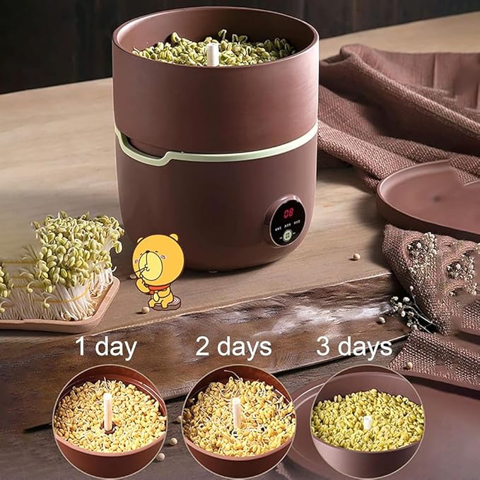 Automatic Bean Sprouts Maker Kit - Electric Sprouts Machine with Purple Clay Seed Germination Container Seedling Tools Watering