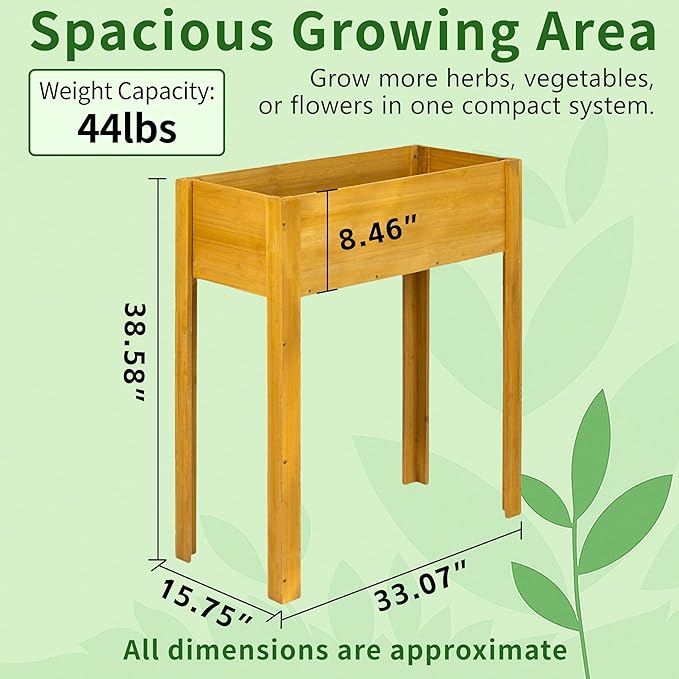 Premium Fir Wooden Raised Garden Bed with Four Legs for Backyard and Balcony GardeningSuitable for Indoor and Outdoor use33.07''×15.75''×38.58''