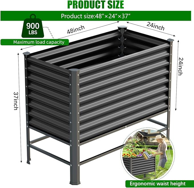 Doniks Raised Garden Bed with Legs 48×24×37in Large Outdoor Metal Galvanized Garden Planting Box900lb Capacity for Vegetables Lawn Green Flowers Fruits Terrace