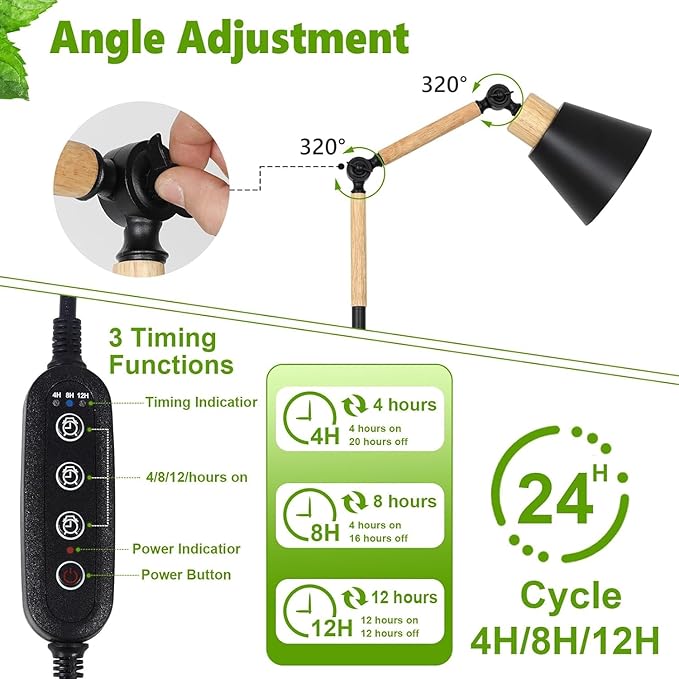 Grow Lights for Indoor Plants Full Spectrum Plant Lights for Indoor Growing with 20W COB Grow Light Blub 4812H Timer Standing Tall Grow Lamp for Middle Large Plants(75'' Height Adjustable)
