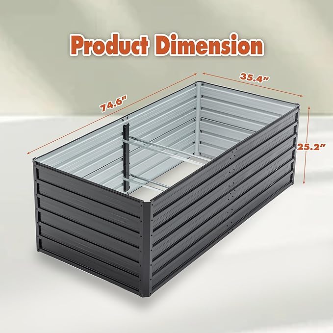 Metal Raised Garden Bed Outdoor Galvanized Raised Large Planter Raised Beds Kit Planting Fruit Flower (6x3x2FT)