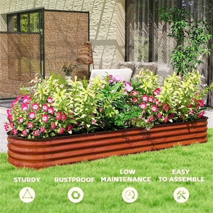 94.5 Inch Galvanized Steel Raised Garden Bed Planter – Open Bottom Weed Resistant Outdoor Planter for Vegetables Herbs Flowers Easy to Assemble Dark Brown