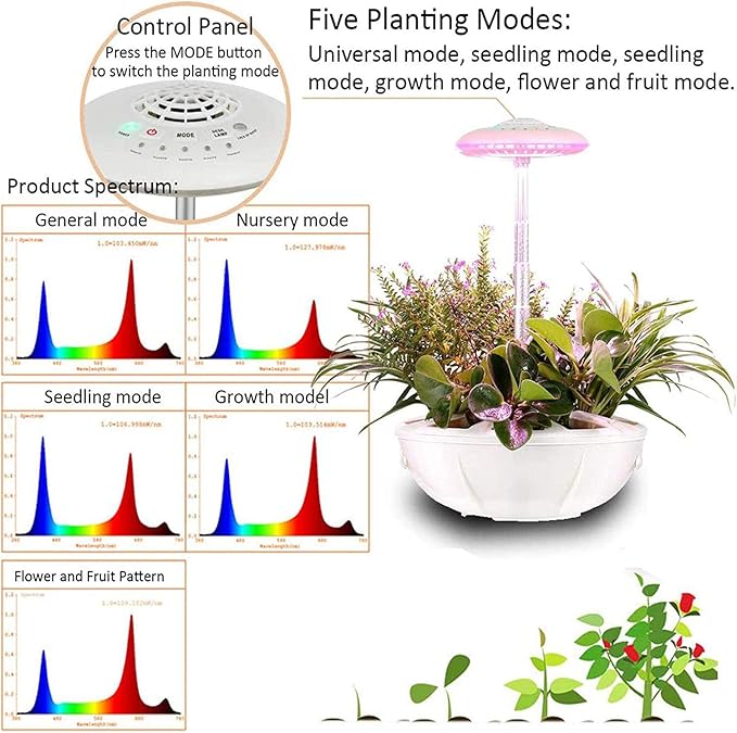Hydroponic Growing Systems Height Adjustable Indoor Herb Garden Kit with Lamp Hydroponic Self-Watering Automatic Germination Kit for Herbs &amp Vegetables (Pink)