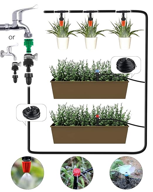 Irrigation System Kit MSDADA 226Ft Garden Watering System Automatic Drip Irrigation System Plant Watering Devices with Distribution Hose Plant Drip Feeders for Indoor Greenhouse Flower Bed Patio
