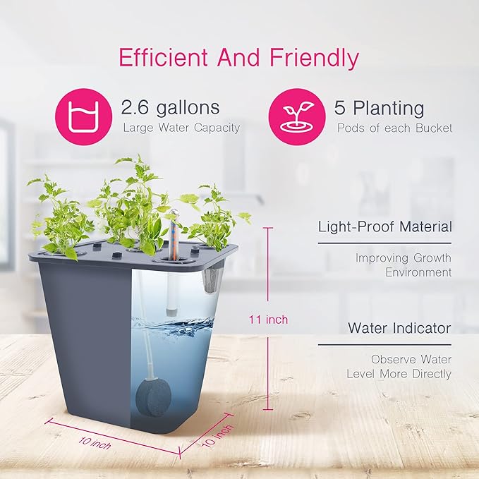 2 Hydroponic Buckets Kit for Plants Hydroponics Growing System for Herbs/Tomato/Vegetables DWC System with Air Pump &amp Germination Tray (Complete Indoor Hydroponic Gardening Supplies)