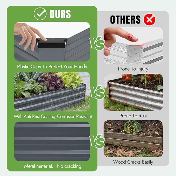 INNO STAGE Galvanized Raised Garden Bed Kits 6x3x1ft Metal Raised Garden Beds Outdoor Steel Raised Planter Bed with Gloves for Vegetables &amp Flowers Patio Ground Planter Box(Grey 2PCS)