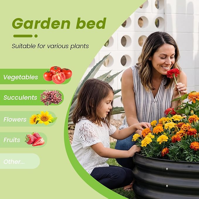 AHEONLAR 3PCS 2x2x2ft Galvanized Raised Garden Bed Kit Round Metal Flower Box Large Planter Raised Beds Outdoor Garden for PlantingFruitHerb Grey