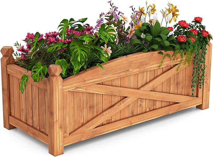 Raised Garden Bed 36 L x 16W x 15H Wooden Garden Bed Outdoor w/Placed Drainage Holes &amp Removable Base Panels Rectangular Planter Box for Vegetables Flower Herb Fruit (1 36 x 16 x 15)