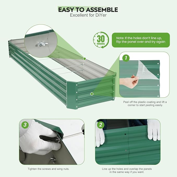 ZORMY 2 Pcs 8x2x1ft Galvanized Raised Garden Bed Outdoor Metal Planter Boxes with Easy Assembly Planter Raised Beds for Gardening Flower Plants Vegetable Herb - LotusGreen
