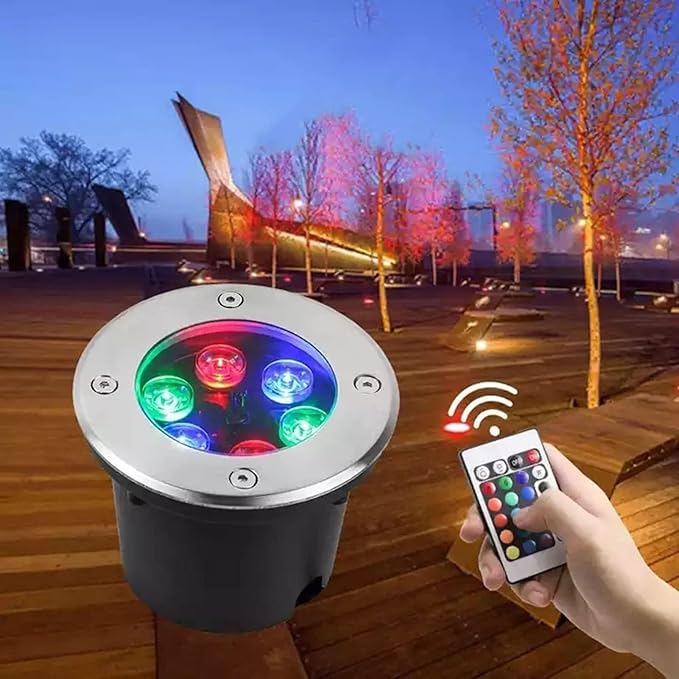 RGB Outdoor Recessed Spot Light - Landscape Lights 6W Color Changing Garden Spotlights With Remote Control IP67 Waterproof Recessed LED Floor Spotlight Round Outdoor Buried Lights(6W(24V))