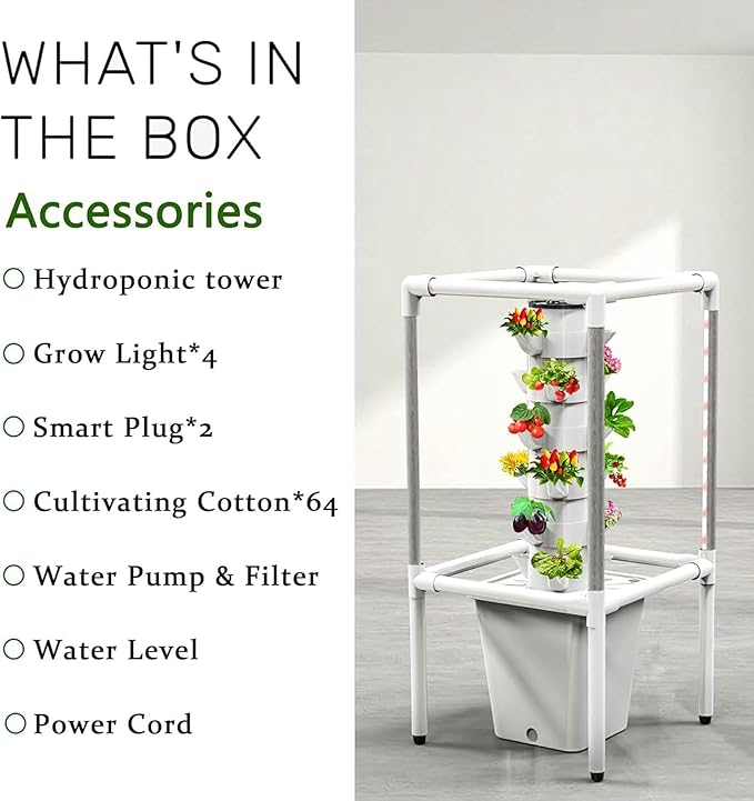 Hydroponics Growing System18-Plant Hydroponics Tower Indoor Vertical Garden with LED Timing Grow LightNursery Germination Kit Including Water LevelWater TankTimer