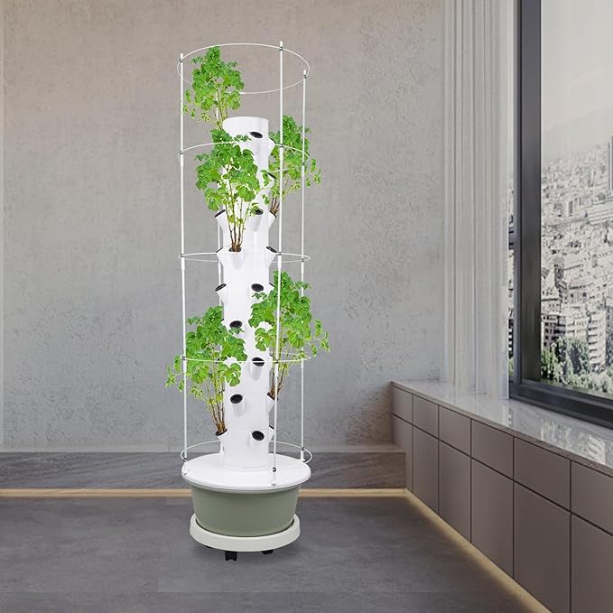 Hydroponic Growing System Kit Vertical Hydroponic Tower with Climbing Trellis 9 Tiers 36 Holes Herb Vegetable Indoor Gardening System for TomatoesStrawberries