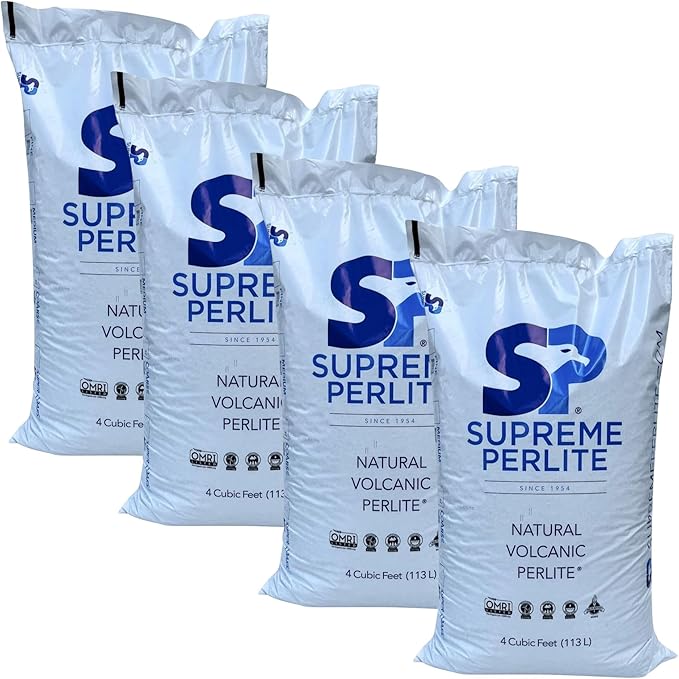 Supreme Perlite 4 Pack Medium Horticultural Perlite for Potting Soil Seed Starting Propagation Organic Gardening &amp Soil Aeration 4 Cu Ft Bag
