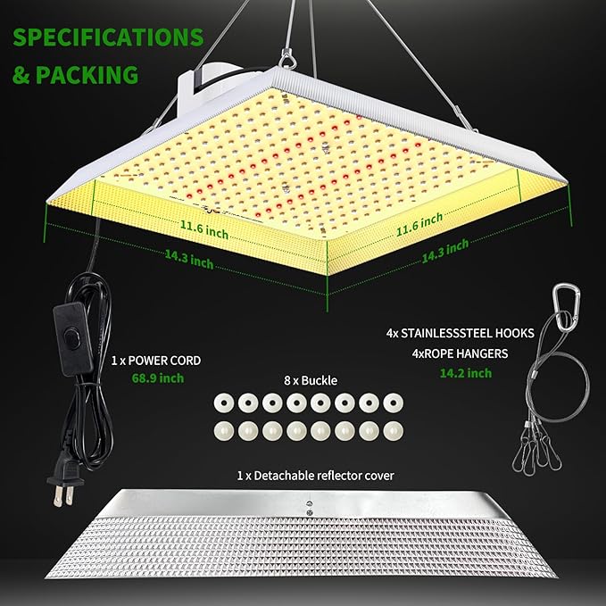 Js2U ZW 1000W LED Grow Light Full Spectrum DIY Reflector Cover Lights High PPFD Hanging Grow Light Plant Lights for Indoor Vegetable Growing Seedling Flowering and Fruiting Tent Greenhouse