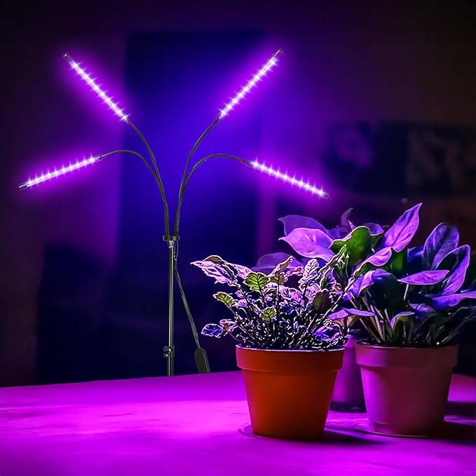 4-Head Floor Grow Lights for Indoor Plants - 15-63 Tripod Red/Blue Spectrum &amp Remote Control - Auto 4/8/12H Timer 10 Dimmable Levels for Tall Potted Trees (4-Head)