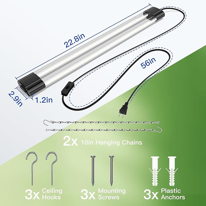 BBOUNDER 4 Pack 2ft LED Grow Light with Mechanical Outlet Timer 80W (4x20W 440W Equivalent) Sunlike Full Spectrum Linkable Plant Lighting Fixture for Hydroponic Indoor Plant