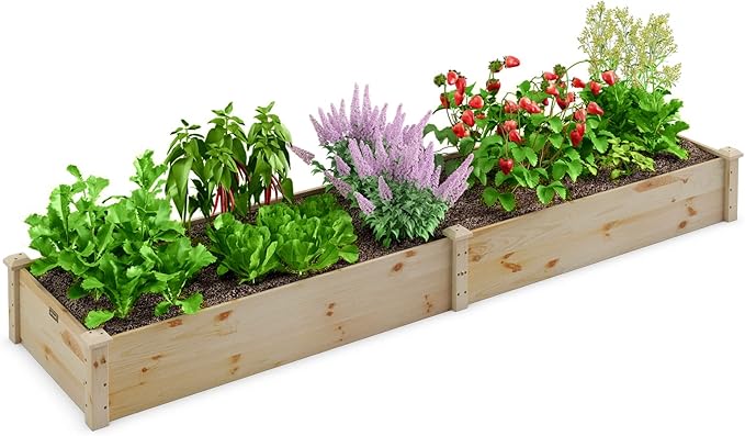 Giantex Raised Garden Bed 95 Lx24 Wx10 H Outdoor Wood Planter Box for Vegetables Flowers Herbs Fruits Easy-Assembly Wooden Planter Raised Bed for Backyard Garden Lawn