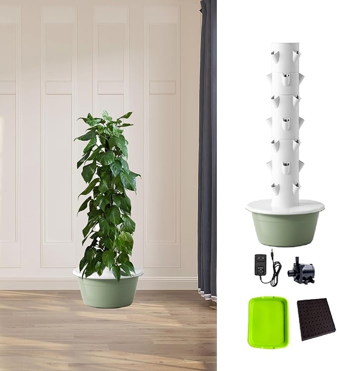 Hydroponics Growing System Hydroponic Tower Nursery Planter Plant Germination Kit Vertical Garden Planter for Flowers Peppers Green M