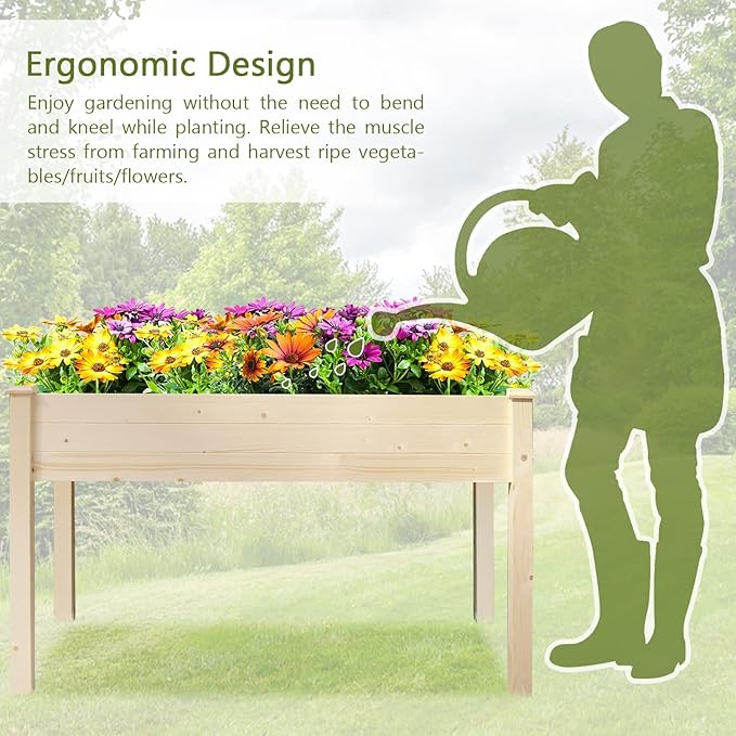LYNSLIM Garden Bed with Legs 48x21x30in Raised Garden Bed Elevated Wood Planter Box Garden Planter Box for Outdoor Backyard Patio