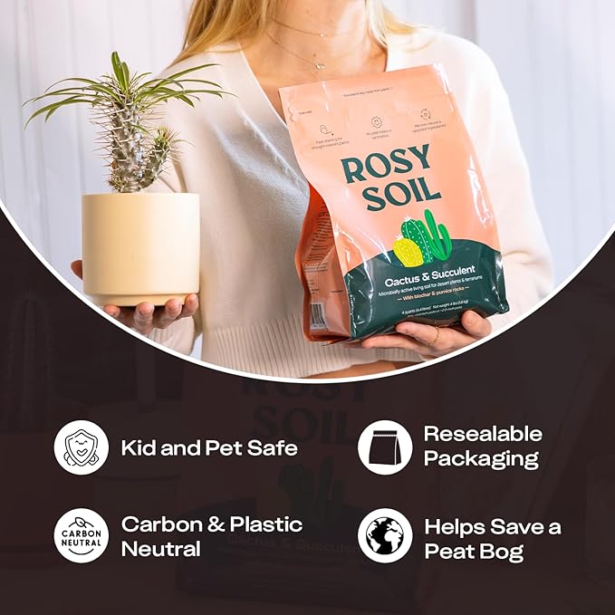 Rosy Soil Cactus and Succulent Potting Soil Mix for Houseplants - Fast Draining Organic Potting Soil for Succulents AloeVera Indoor Plant - Root Boosting for Drought Tolerant Growth Pack of 2