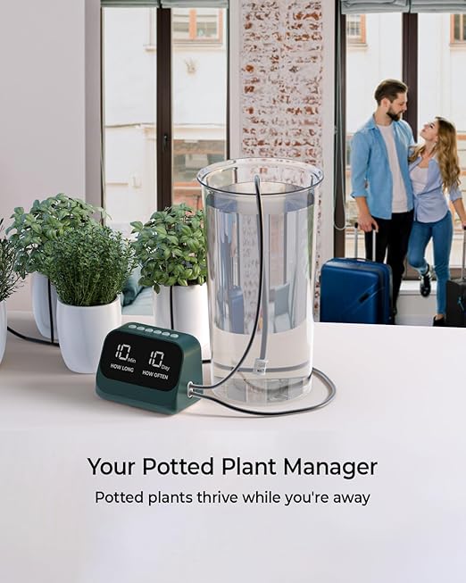 Automatic Watering System for Potted Plants Plant Waterer DIY Drip Irrigation Kit with Smart Timer Waterproof LED Display &amp Large Capacity Battery Precise Distribution of Water (Green)