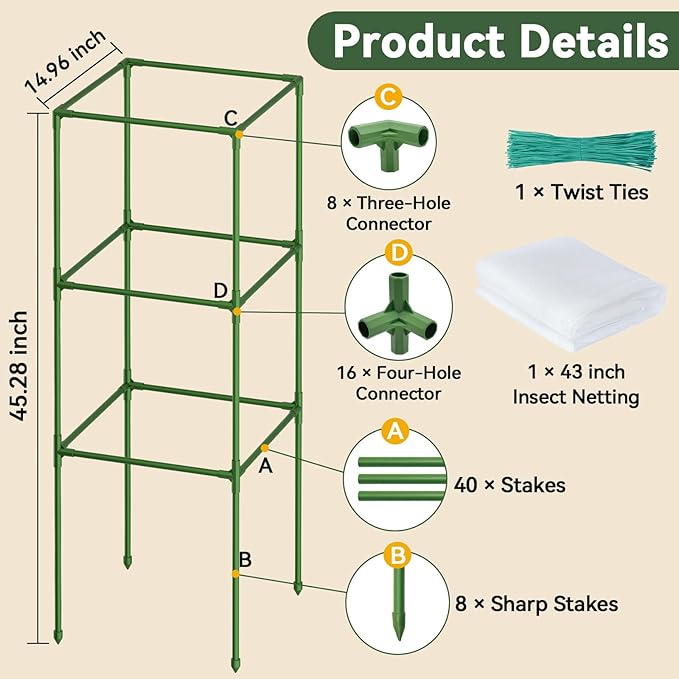 Halatool Heavy Duty Tomato Cages for Garden 45 Inch Metal Square Tomatoes CageAdjustable Folding Tomato Trellis for Climbing Plants Vegetables Flowers Fruits2 Pack