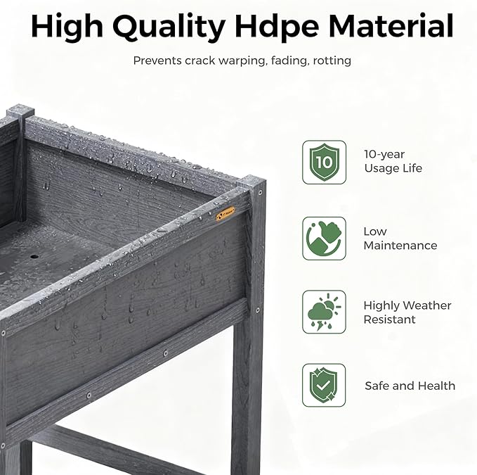TT Nature HDPE Raised Garden Bed with Legs 58x20x30 inch Outdoor Elevated Planter Box for Vegetables Herbs &amp Flowers Weather-Resistant Raised Garden Beds for Patio Balcony &amp Backyard Garde
