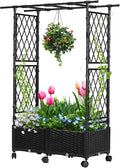 Lalahoni Planter with Trellis 4.5ft Trellis Planter Self-watering Box with Wheels for Outdoor Plants Tomato Flower Vegetable Herb Vine Garden Patio Plastic Raised Bed Trellis with Drainage Hole 1PC