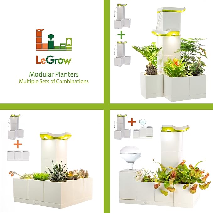 LeGrow Indoor Planter with LED Grow Light Automatic 12 Hours Timer 7 Days Watering-Free 2 Self Watering Pots for Small Plants Home Decor &amp Office Desktop White