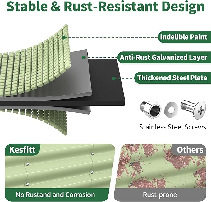 Kesfitt Raised Garden Bed Metal Galvanized Steel Oval Garden Bed 8x2x1.5 ft with 18-Inch Deep Open-Bottom Design for Outdoor Vegetable Gardening Fruit Green
