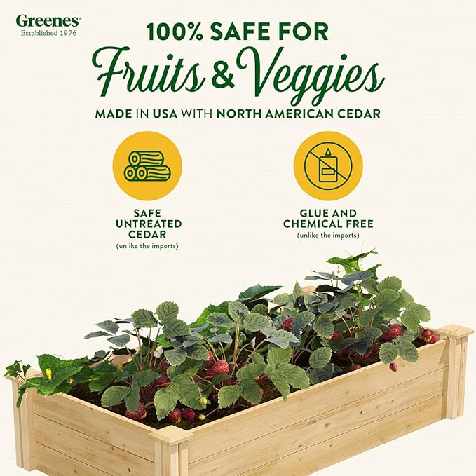 Greenes Fence Classic Cedar Raised Garden Bed 2' x 4' x 10.5 (1/2 Thick) - Made in USA with North American Cedar